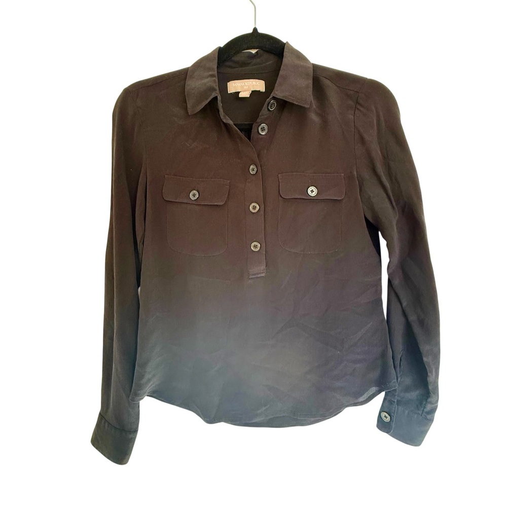 Banana Republic Black‎ 100% Silk Long Sleeve Minimalist Button Down XXS